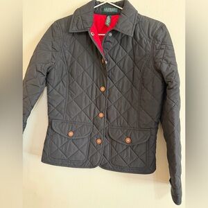 Ralph Lauren Women's Black Quilted Utility Jacket with Red Lining